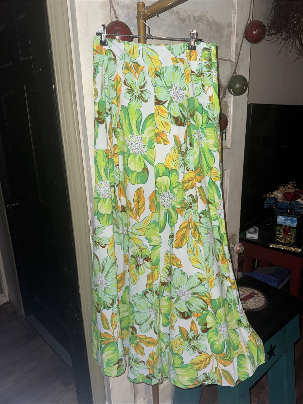 She + Sky Green and Yellow Floral Wide-Leg Pants